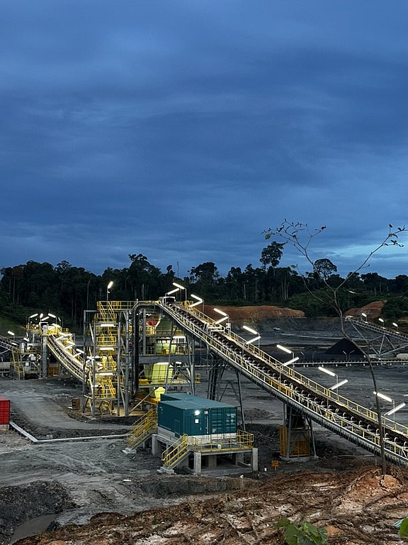 Night shot of the coal processing plant in Indonesia. Coal washing with processing plant from allmineral.