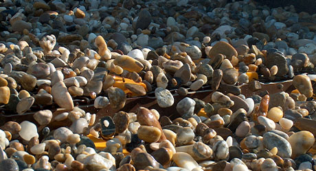 Gravel illuminated during the washing process