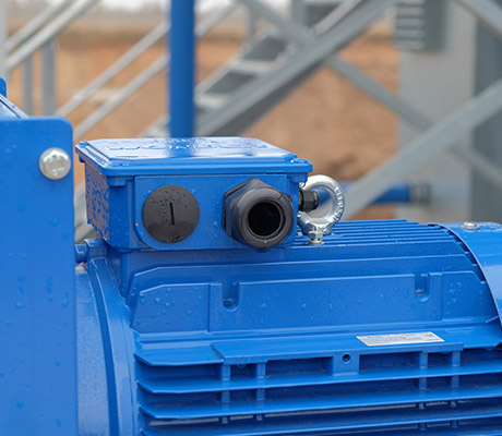 Close-up image of a blue machine component
