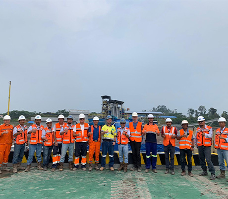 Several members of happy team standing together